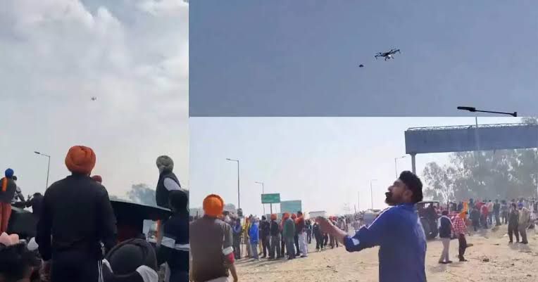 The young protesters tried to bring down a drone with kites at the Singhu border.